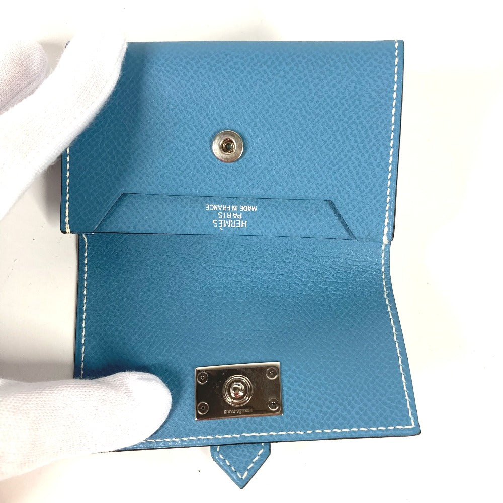 HERMES Card Case leather blue Bean Women Used