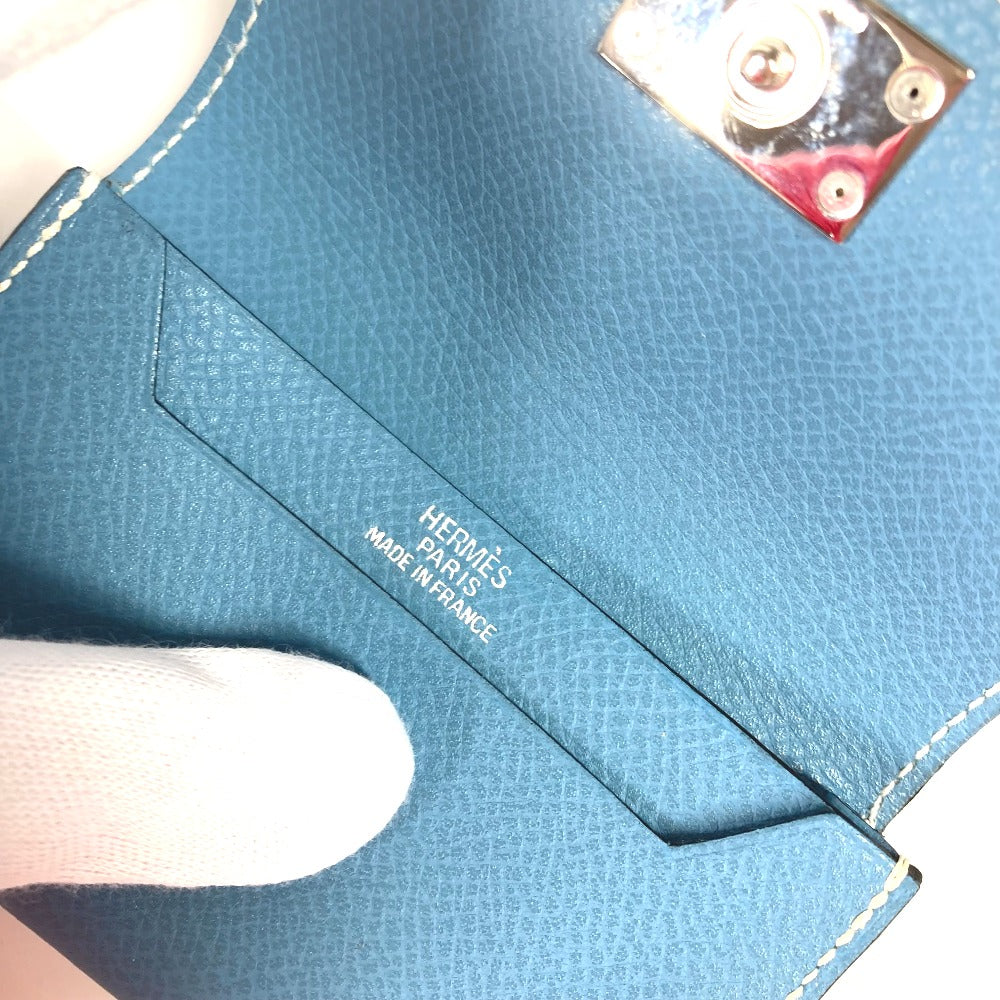 HERMES Card Case leather blue Bean Women Used