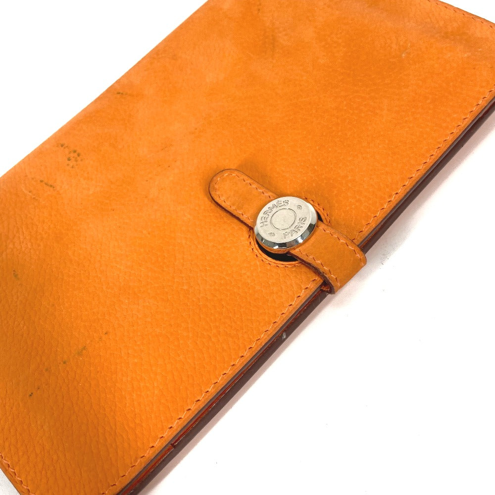 HERMES Long Wallet Purse Nubuck Orange Long wallet Dogon GM Women Used