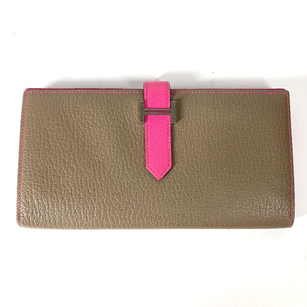 HERMES Long Wallet Purse Shave pink HMetal Bearnsfre Verso Women Used