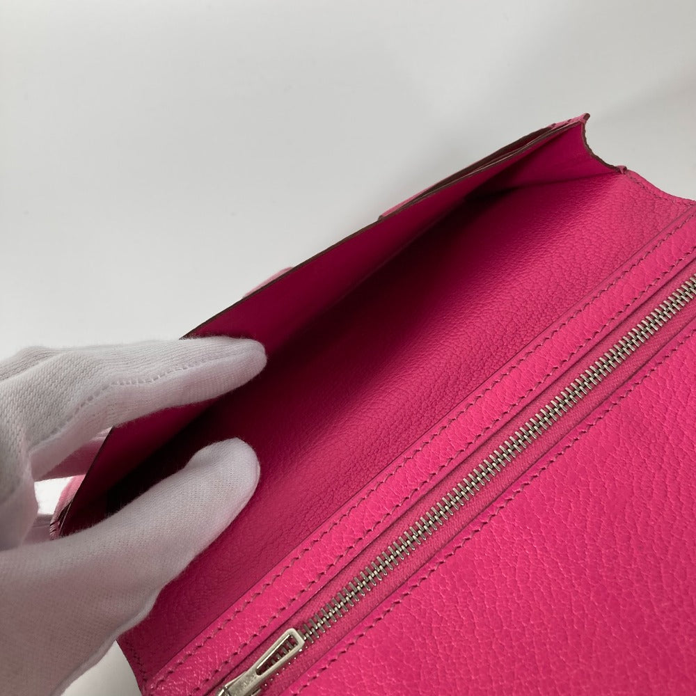 HERMES Long Wallet Purse Shave pink HMetal Bearnsfre Verso Women Used