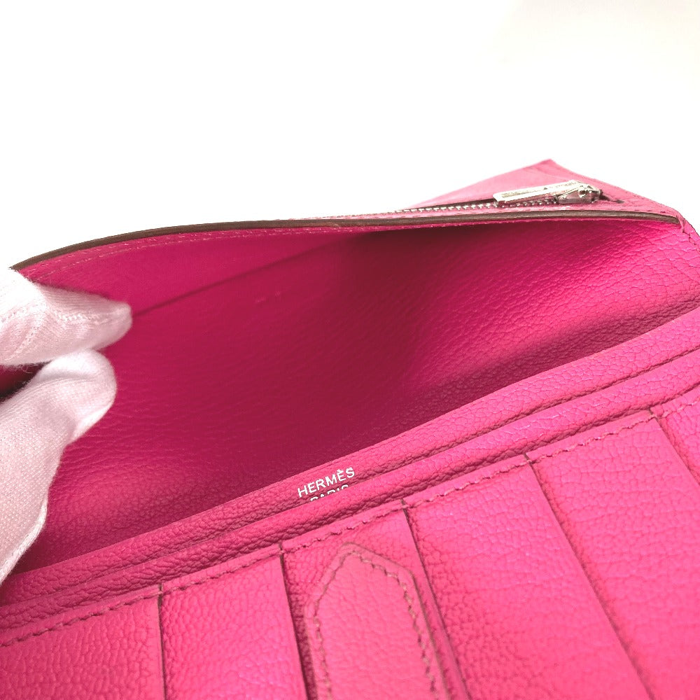 HERMES Long Wallet Purse Shave pink HMetal Bearnsfre Verso Women Used