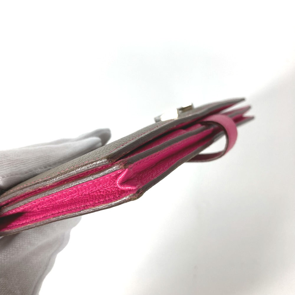 HERMES Long Wallet Purse Shave pink HMetal Bearnsfre Verso Women Used