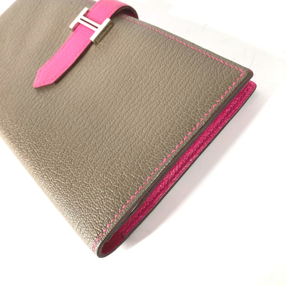 HERMES Long Wallet Purse Shave pink HMetal Bearnsfre Verso Women Used