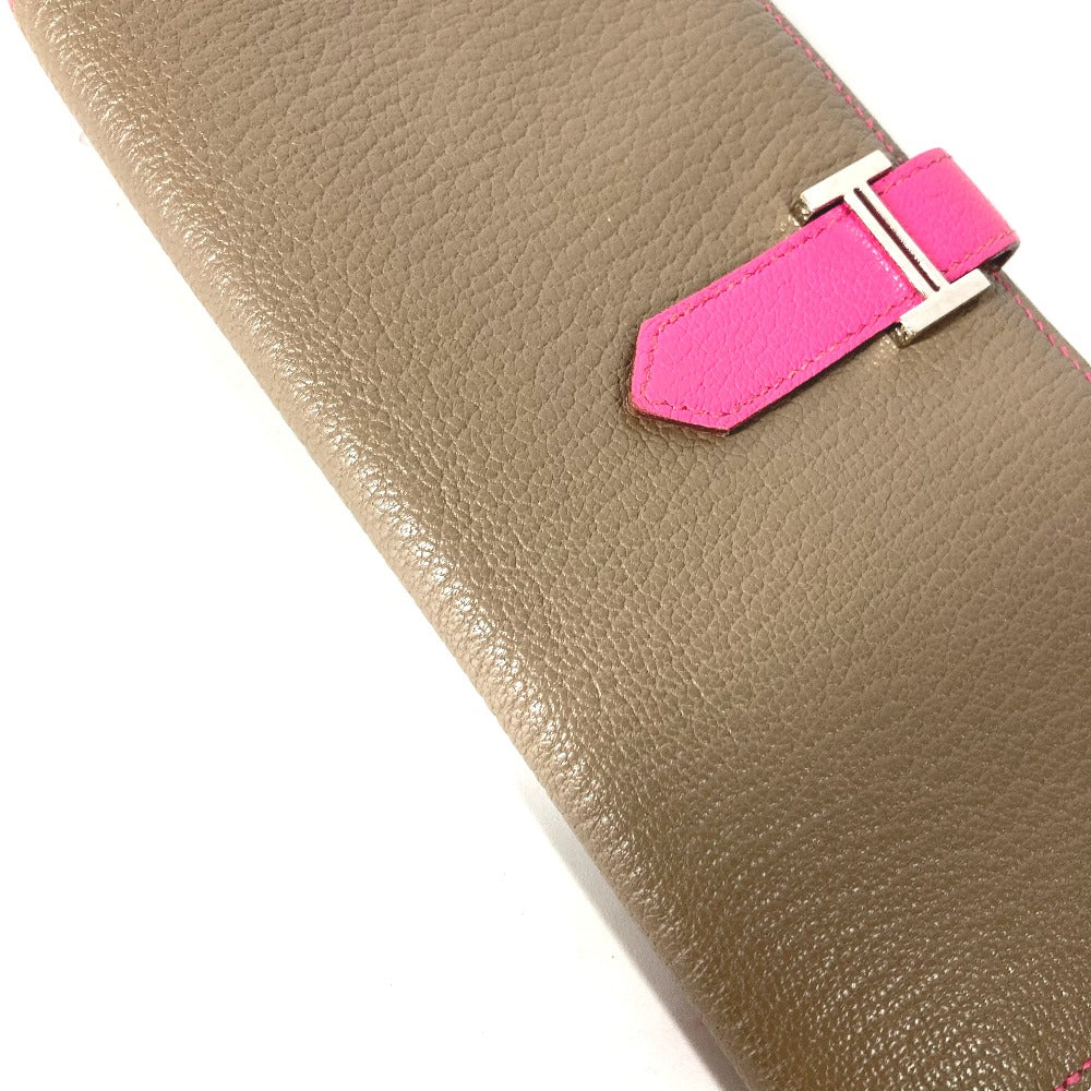 HERMES Long Wallet Purse Shave pink HMetal Bearnsfre Verso Women Used