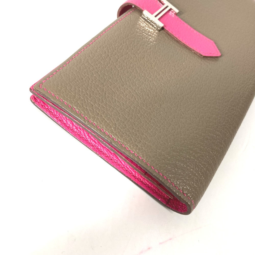 HERMES Long Wallet Purse Shave pink HMetal Bearnsfre Verso Women Used