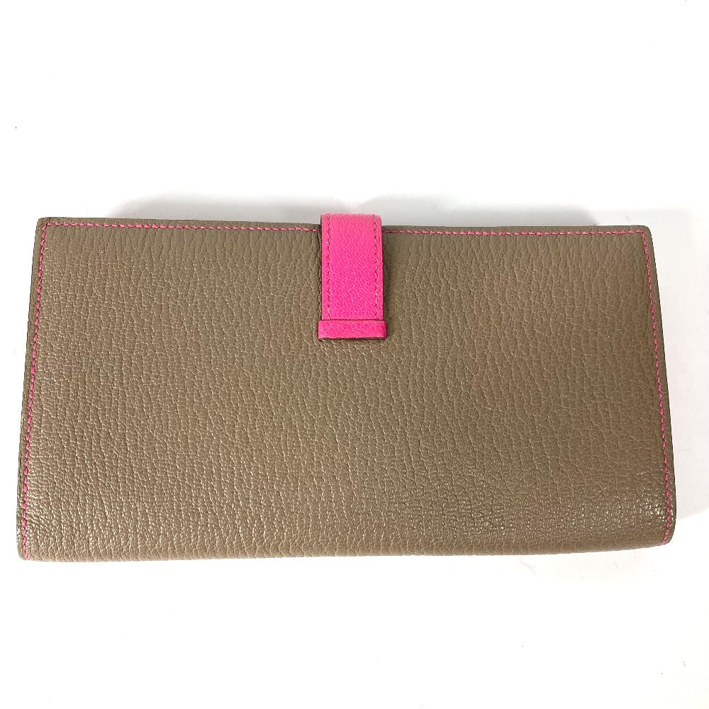 HERMES Long Wallet Purse Shave pink HMetal Bearnsfre Verso Women Used