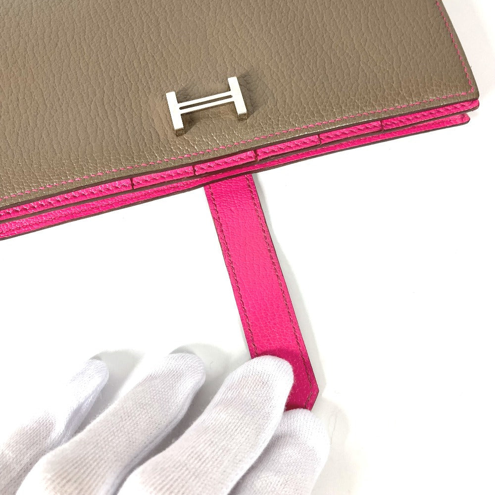 HERMES Long Wallet Purse Shave pink HMetal Bearnsfre Verso Women Used