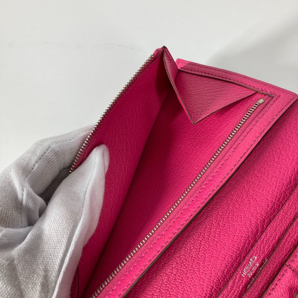 HERMES Long Wallet Purse Shave pink HMetal Bearnsfre Verso Women Used