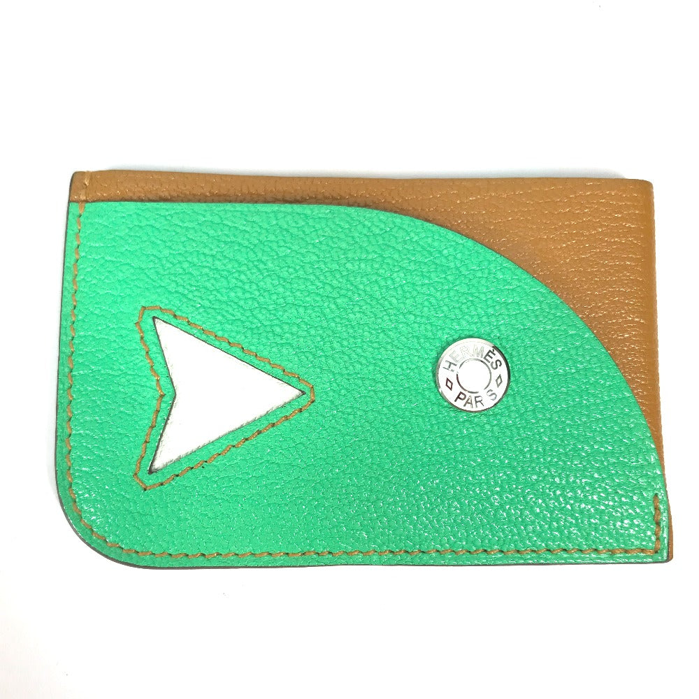HERMES Card Case Shave green Serie Bicolor Poisson Women Used