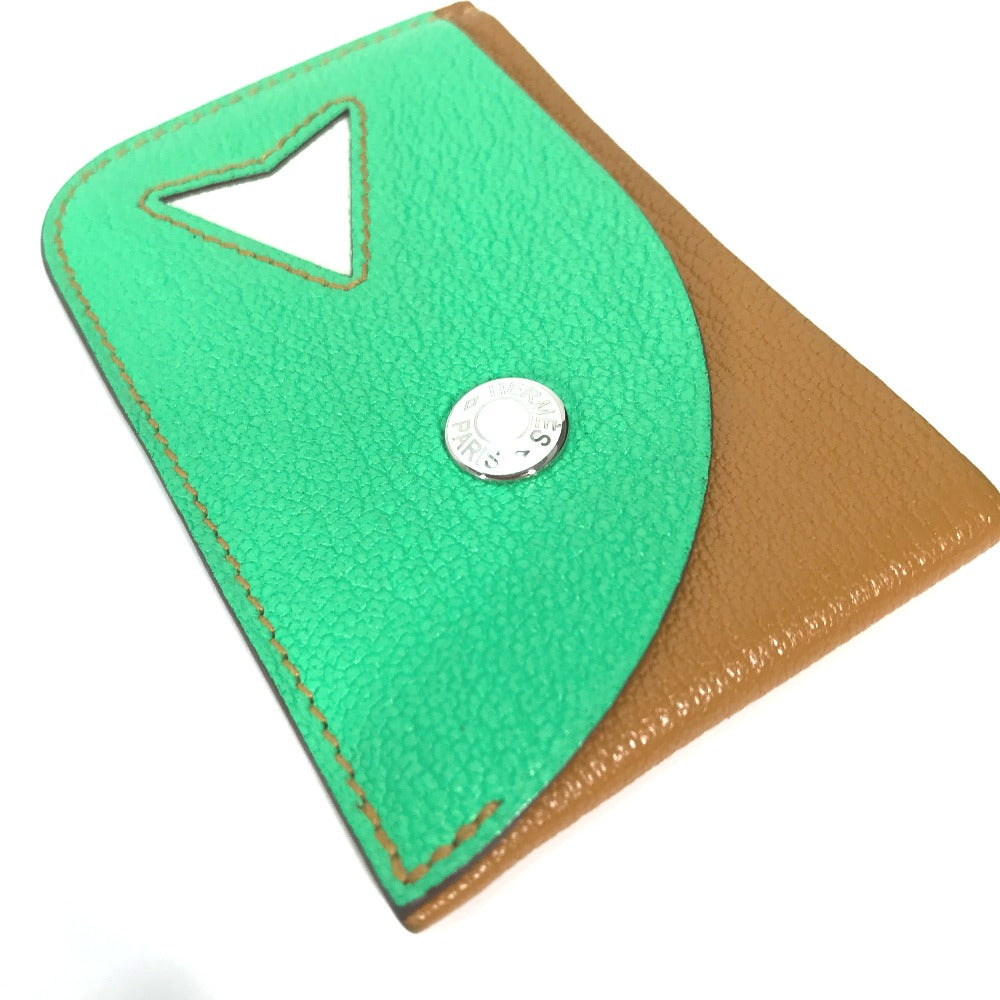 HERMES Card Case Shave green Serie Bicolor Poisson Women Used