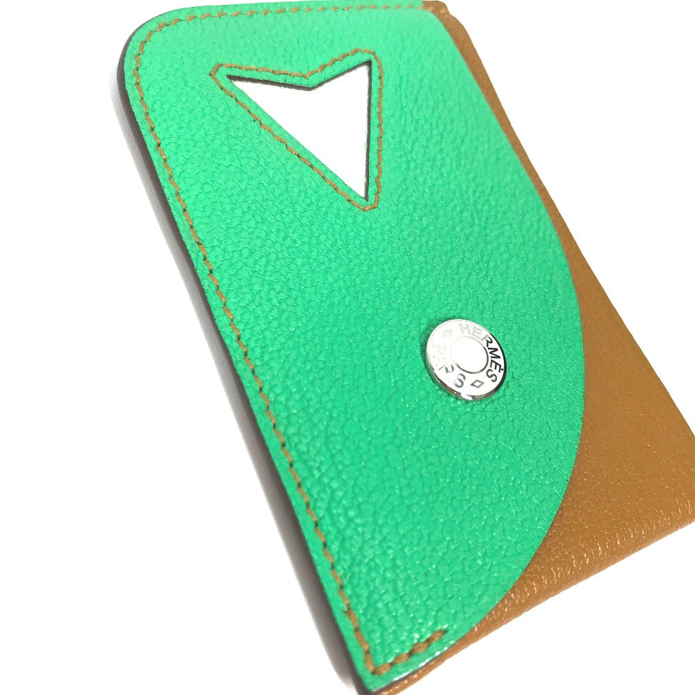 HERMES Card Case Shave green Serie Bicolor Poisson Women Used