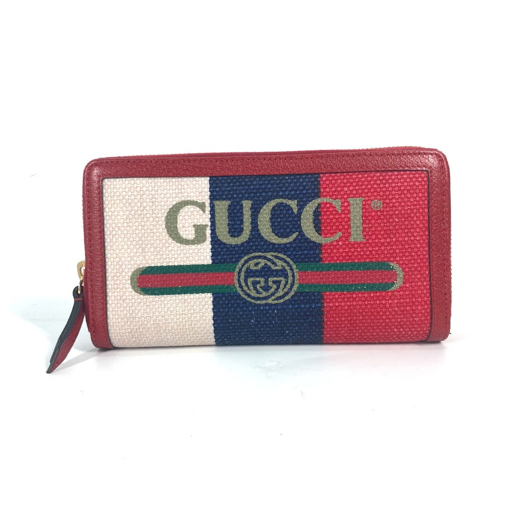 GUCCI Long Wallet Purse 524790 Canvas leather Red Long wallet logo stripe Women Used