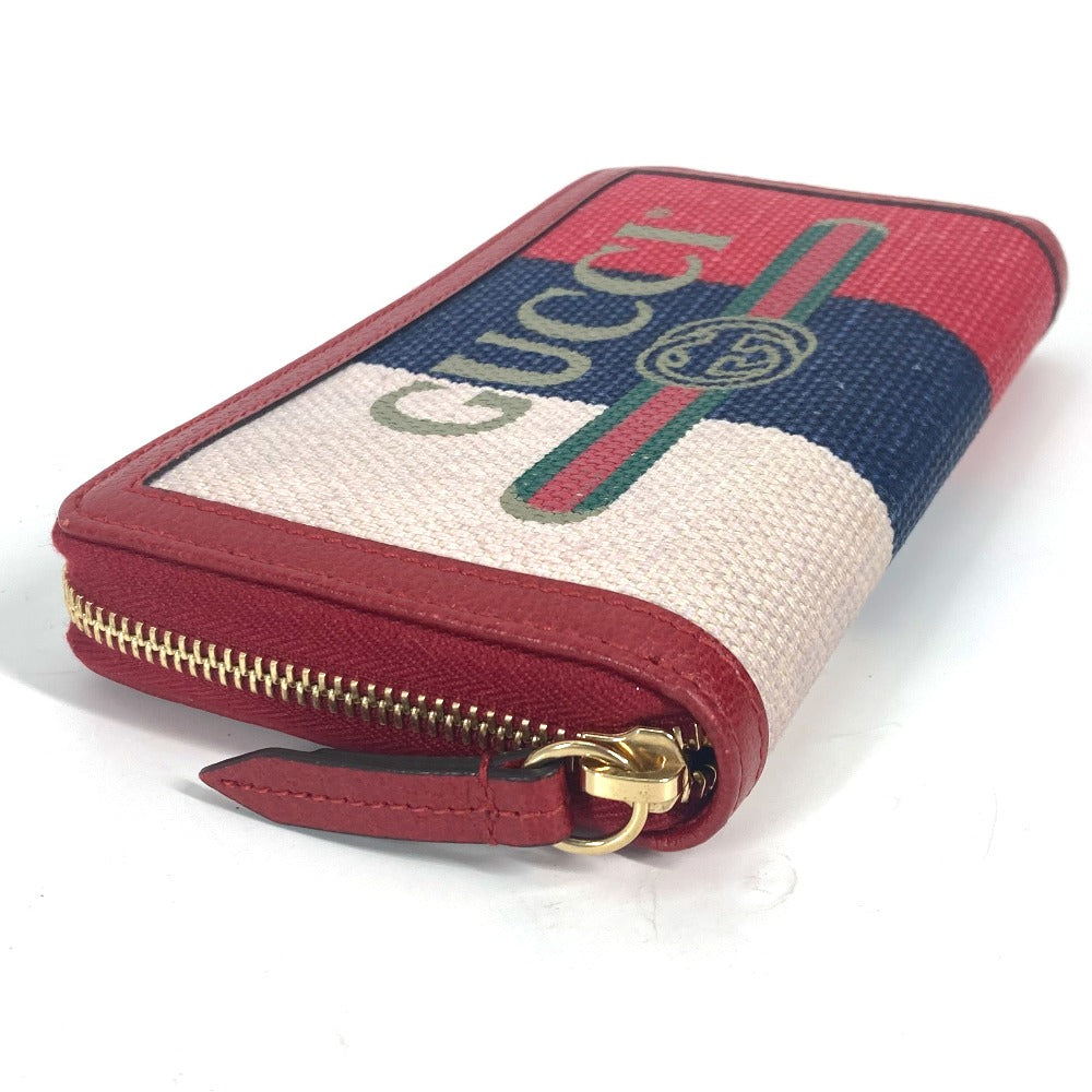 GUCCI Long Wallet Purse 524790 Canvas leather Red Long wallet logo stripe Women Used