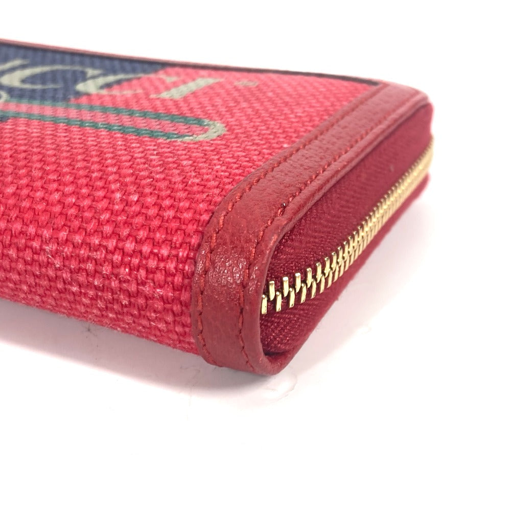 GUCCI Long Wallet Purse 524790 Canvas leather Red Long wallet logo stripe Women Used