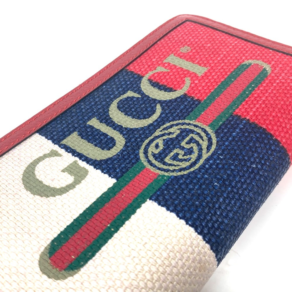 GUCCI Long Wallet Purse 524790 Canvas leather Red Long wallet logo stripe Women Used
