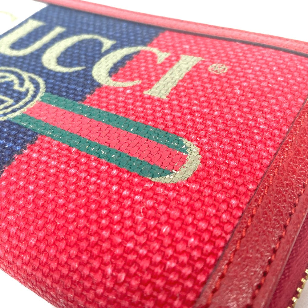 GUCCI Long Wallet Purse 524790 Canvas leather Red Long wallet logo stripe Women Used