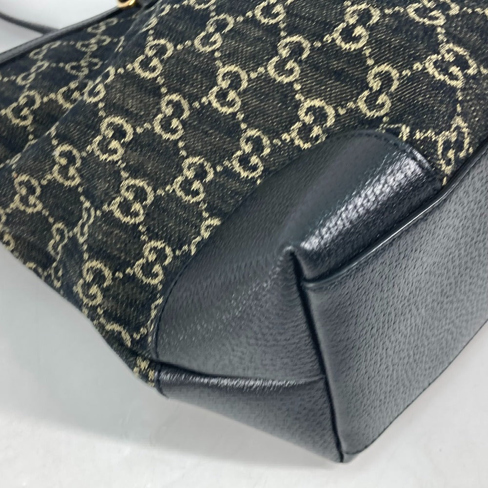 GUCCI Shoulder Bag 631685 Leather / canvas black GG Denim Off-dia Medium Women Used