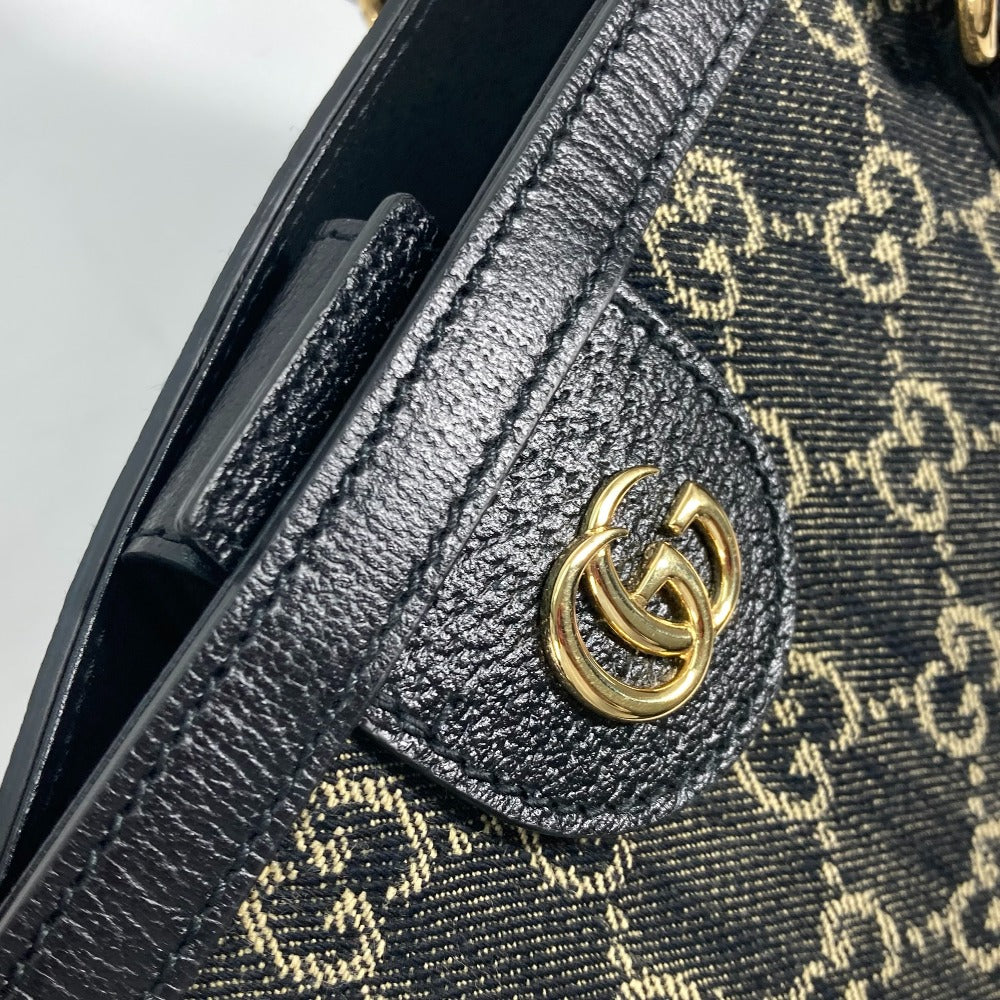 GUCCI Shoulder Bag 631685 Leather / canvas black GG Denim Off-dia Medium Women Used