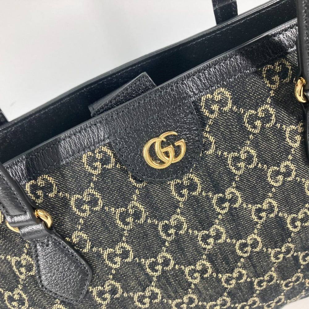 GUCCI Shoulder Bag 631685 Leather / canvas black GG Denim Off-dia Medium Women Used