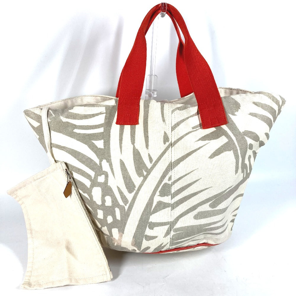 HERMES Shoulder Bag canvas beige With porch Pannier Platge Women Used