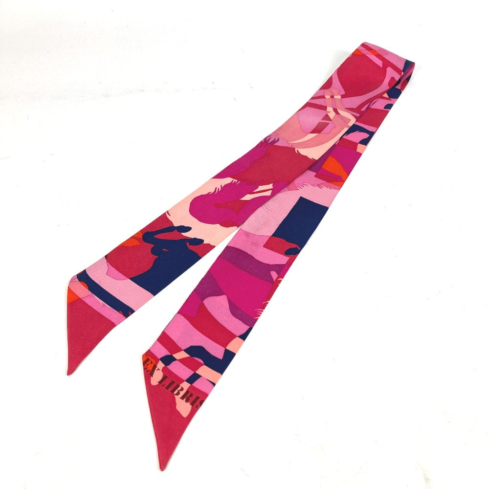 HERMES scarf silk pink Horse Cheval Horse Twilly Twilly Women Used