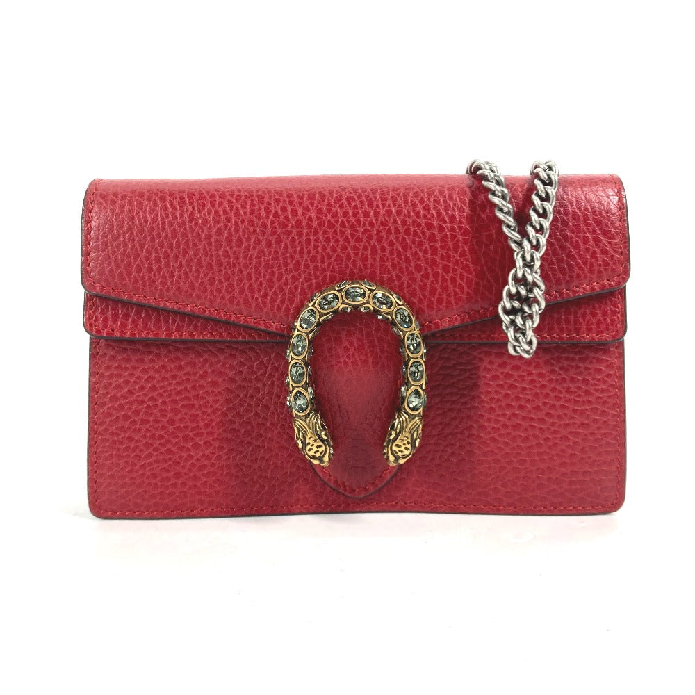 GUCCI Shoulder Bag 476432 leather Red 2WAY Bag Pouch Clutch Bag Dionysus Rhinestone Women Used