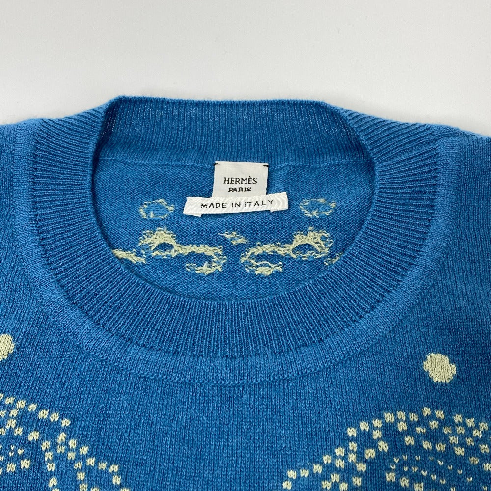 HERMES knit Cashmere, Cotton blue Short sleeve Brid Dougala Women 34 Used
