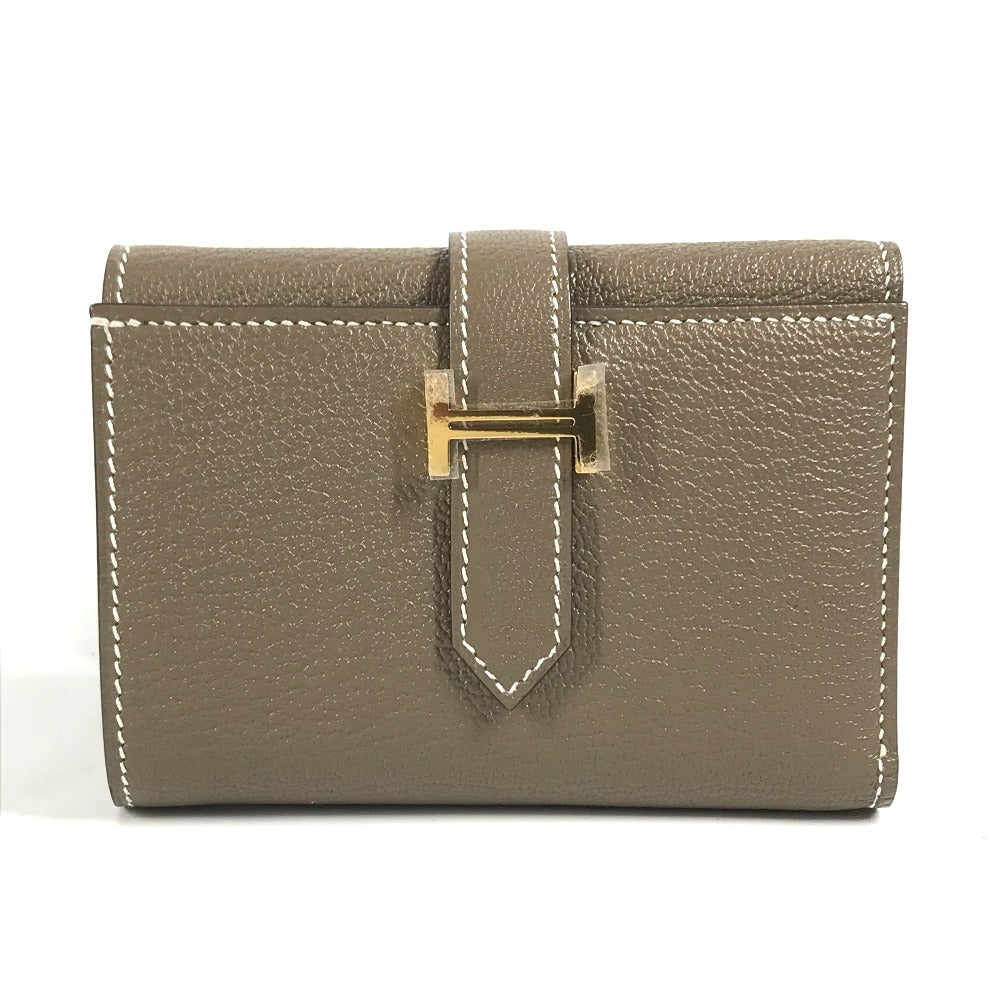 HERMES Trifold wallet Shave Gold Metal Bearn combine