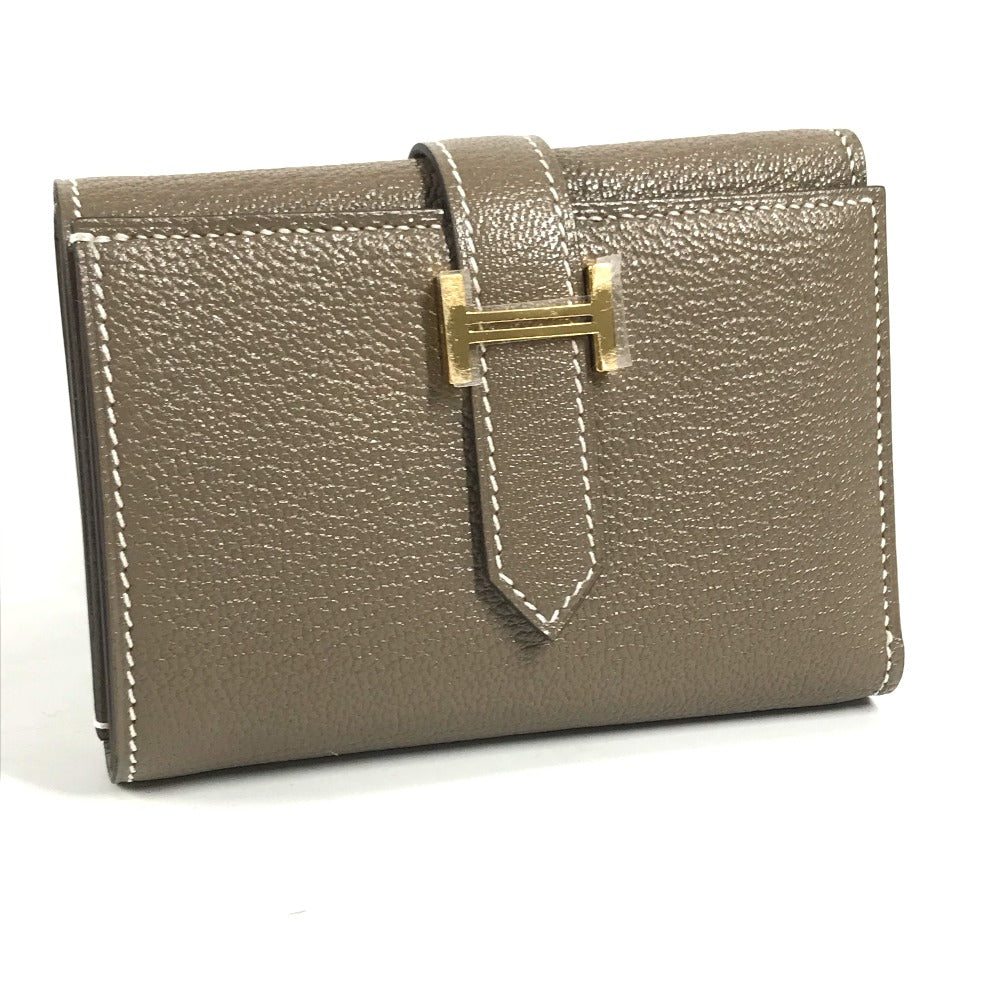 HERMES Trifold wallet Shave Gold Metal Bearn combine