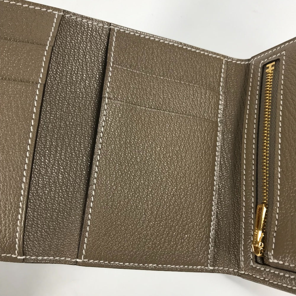HERMES Trifold wallet Shave Gold Metal Bearn combine