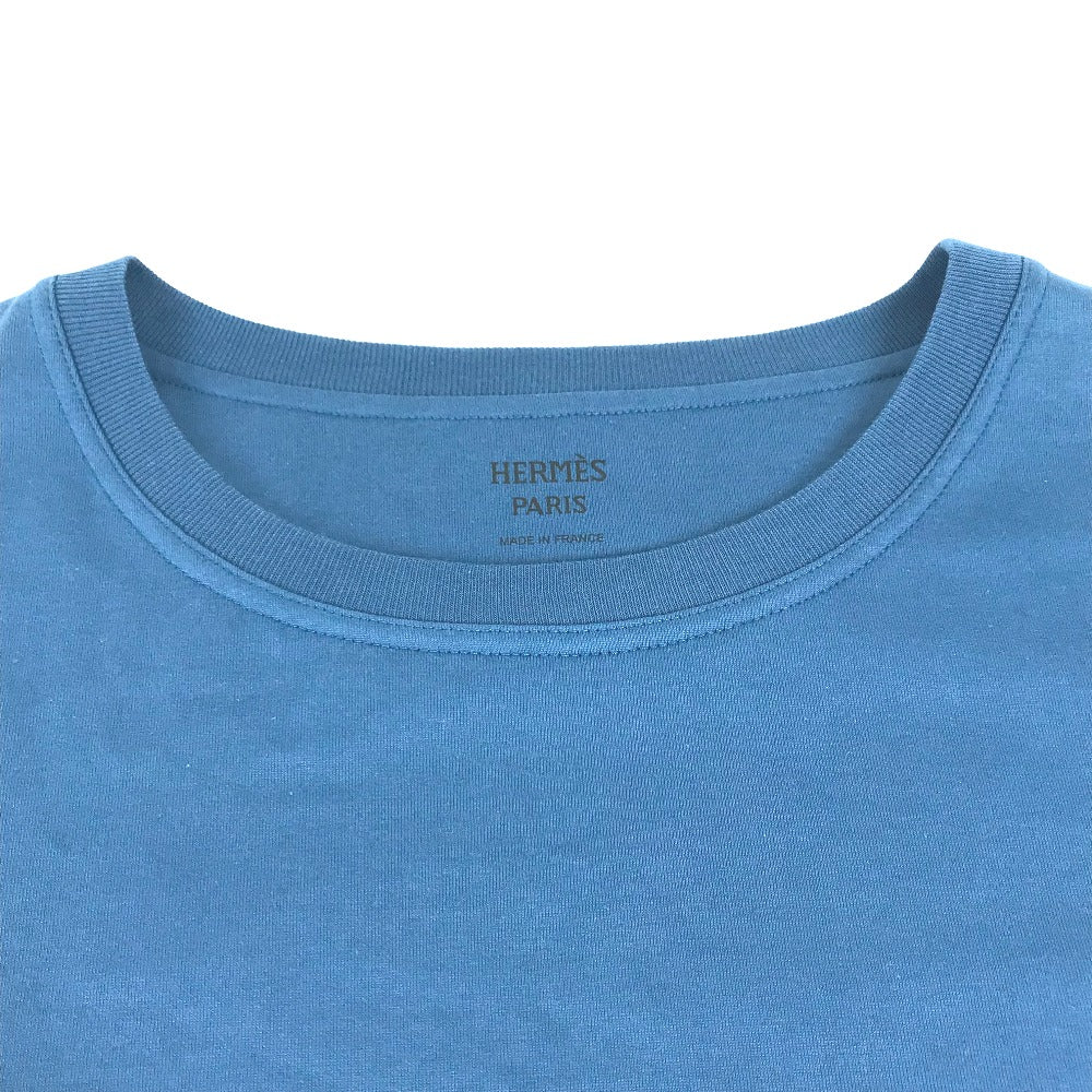 HERMES Short sleeve T-shirt cotton blue apparel tops short sleeves embroidered pocket Women 34 Used