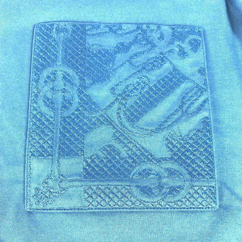 HERMES Short sleeve T-shirt cotton blue apparel tops short sleeves embroidered pocket Women 34 Used