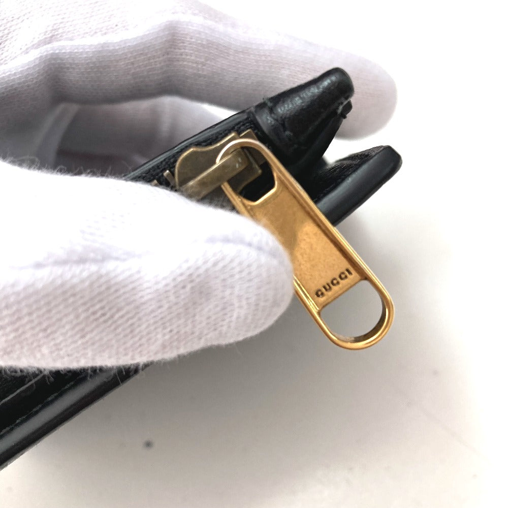 GUCCI Folded wallet 760223 leather black Double G Long Wallet Women Used