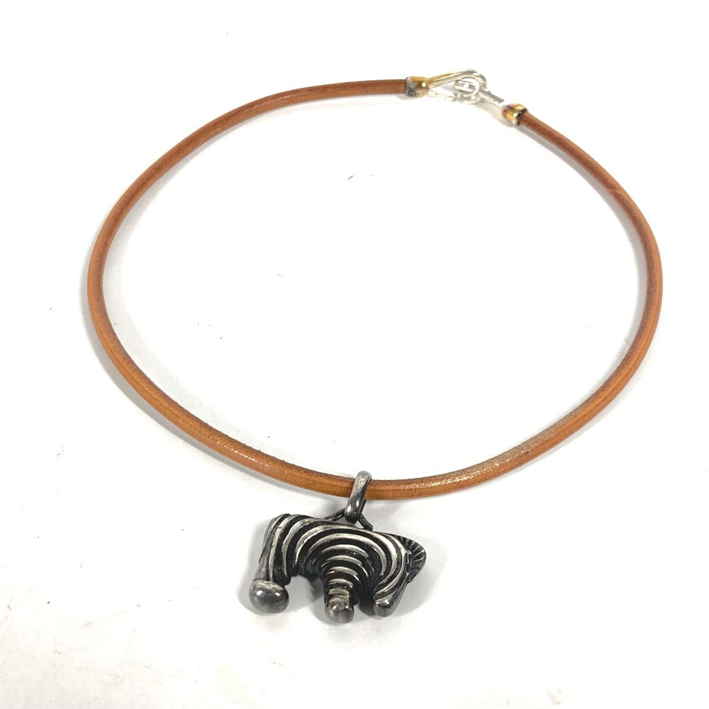 HERMES Necklace leather Silver animal Zebra Choker Women Used
