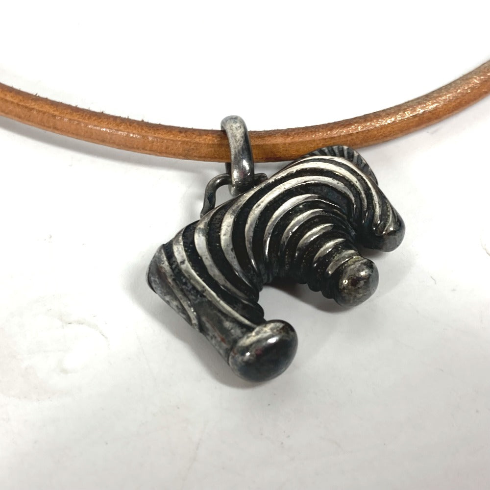 HERMES Necklace leather Silver animal Zebra Choker Women Used