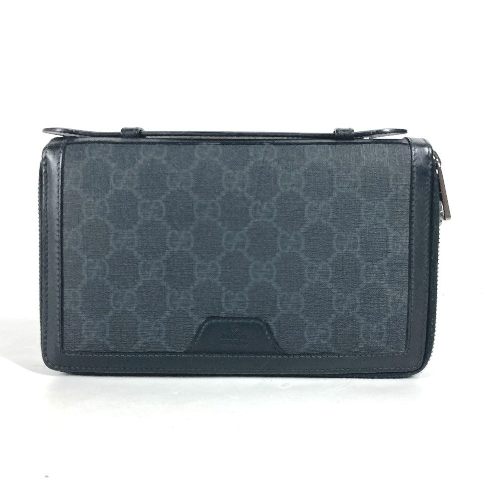 GUCCI Long Wallet Purse 395708�@ GG Supreme canvas, leather black handbag bag GG Supreme Travel Case mens Used