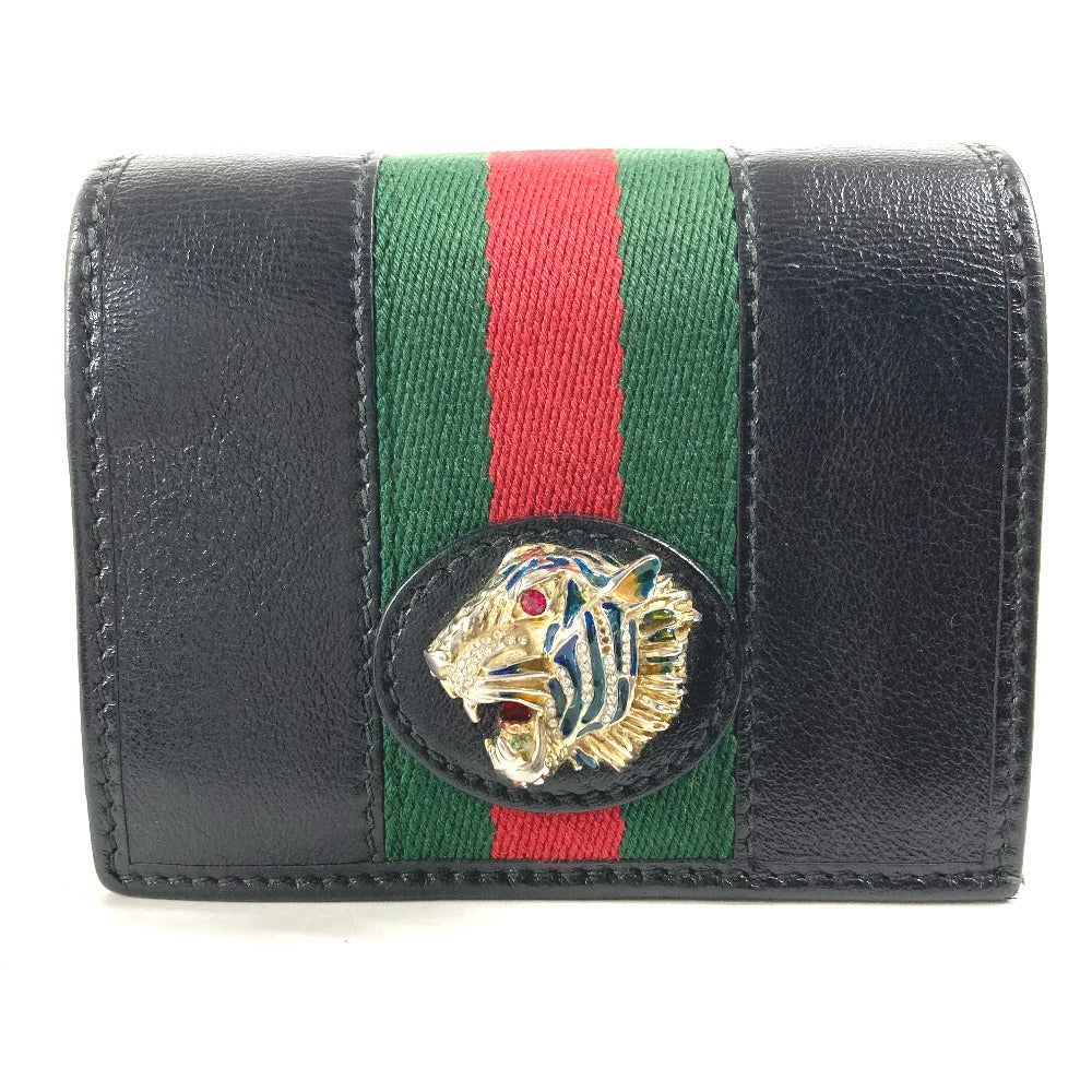GUCCI Folded wallet 573790 leather black Rhinestone Sherry Line Raja Tiger Chain Wallet Tiger Women Used