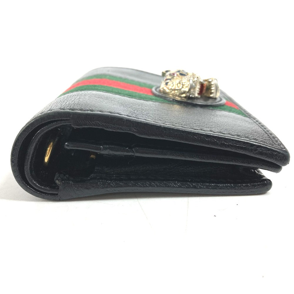 GUCCI Folded wallet 573790 leather black Rhinestone Sherry Line Raja Tiger Chain Wallet Tiger Women Used