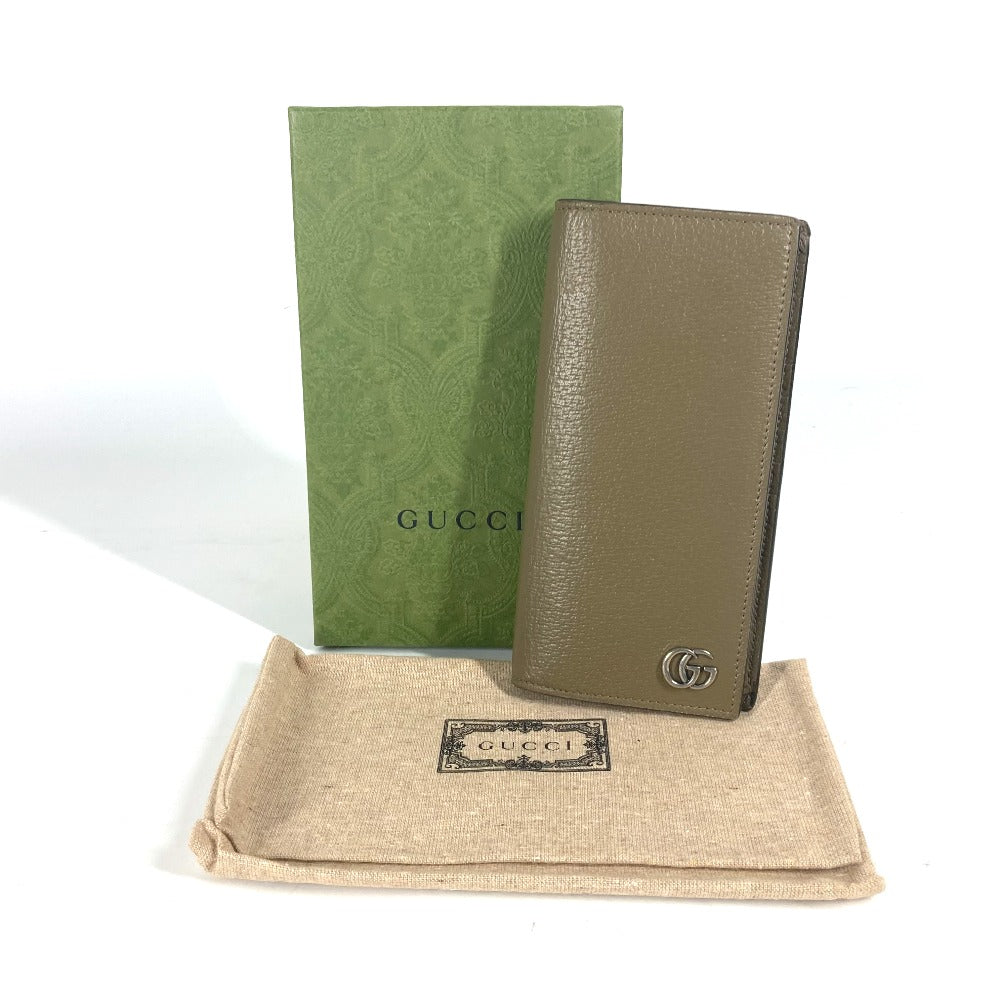 GUCCI Long Wallet Purse 428740 leather khaki Long wallet Double G GG Marmont mens Used