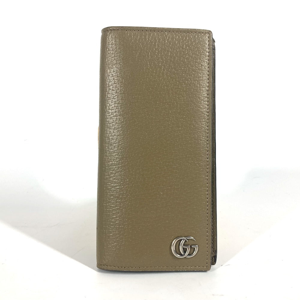 GUCCI Long Wallet Purse 428740 leather khaki Long wallet Double G GG Marmont mens Used
