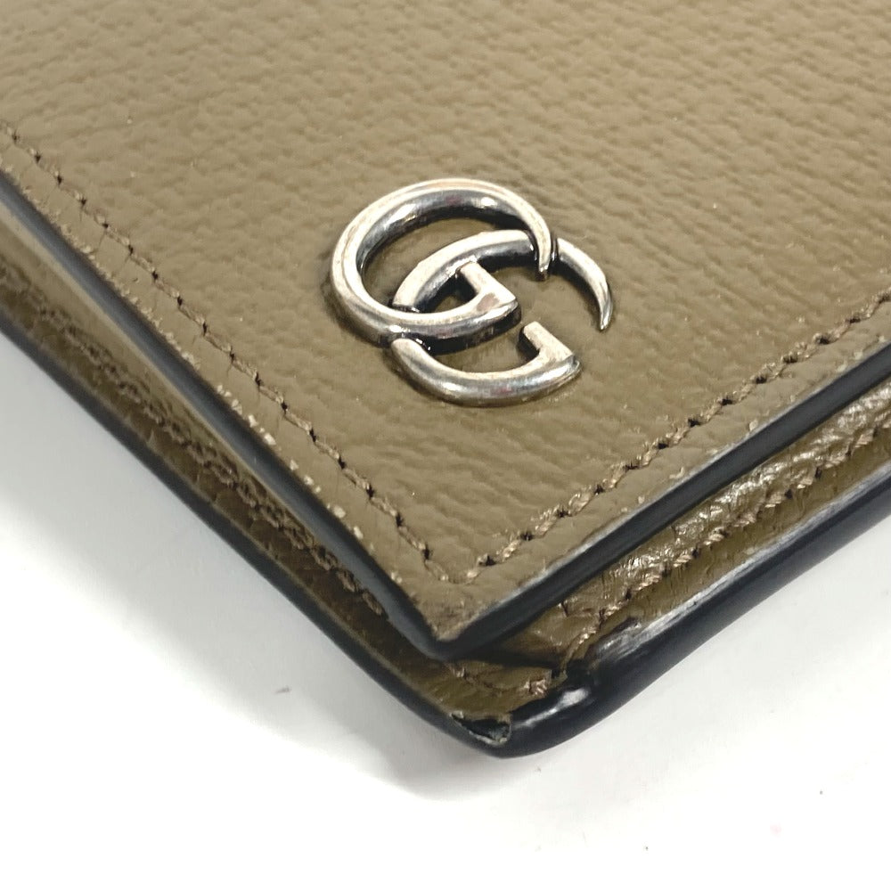 GUCCI Long Wallet Purse 428740 leather khaki Long wallet Double G GG Marmont mens Used