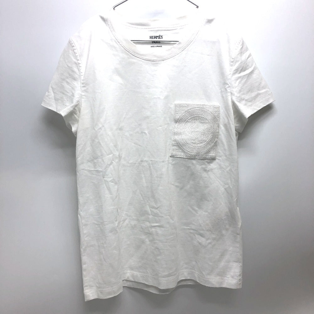 HERMES Short sleeve T-shirt cotton white Embroidered Mosaic H Logo Pocket Women 34 Used