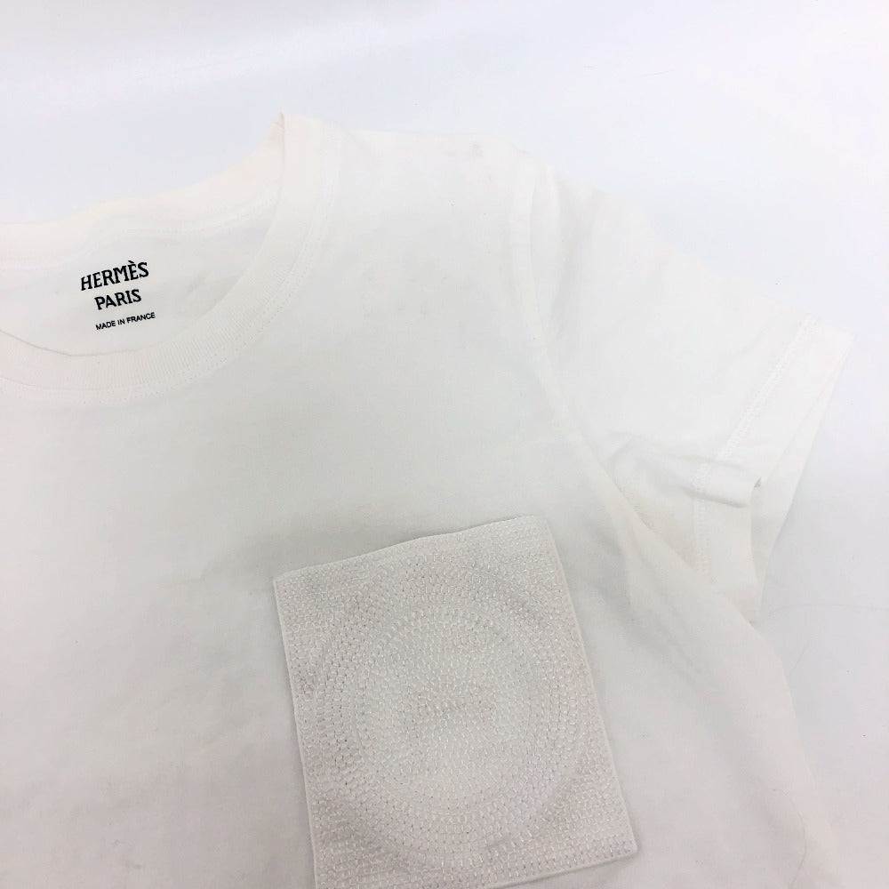 HERMES Short sleeve T-shirt cotton white Embroidered Mosaic H Logo Pocket Women 34 Used
