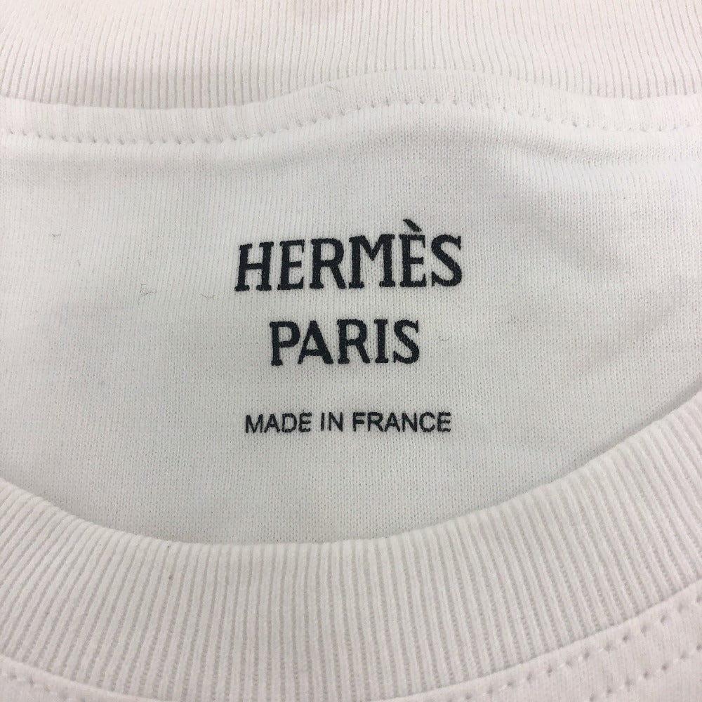 HERMES Short sleeve T-shirt cotton white Embroidered Mosaic H Logo Pocket Women 34 Used
