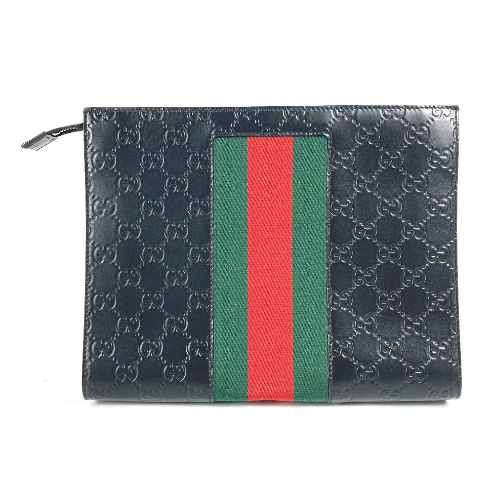 GUCCI Clutch bag 425316 leather black Guccisima GG Sherry line mens Used
