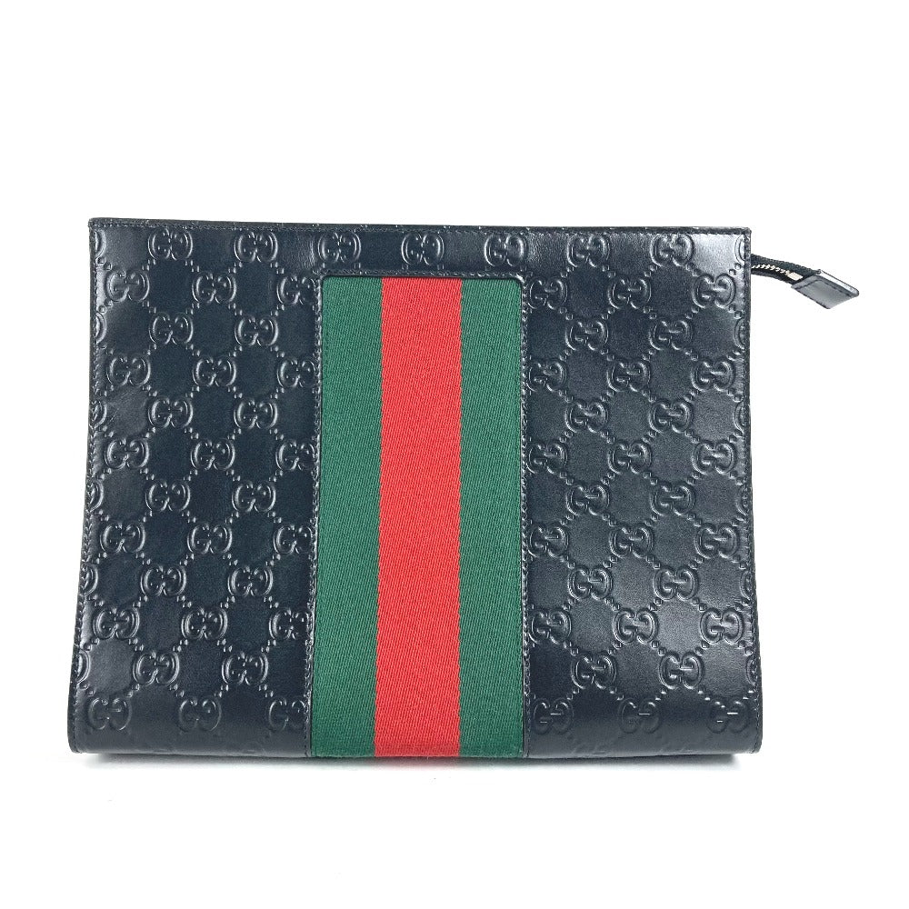 GUCCI Clutch bag 425316 leather black Guccisima GG Sherry line mens Used
