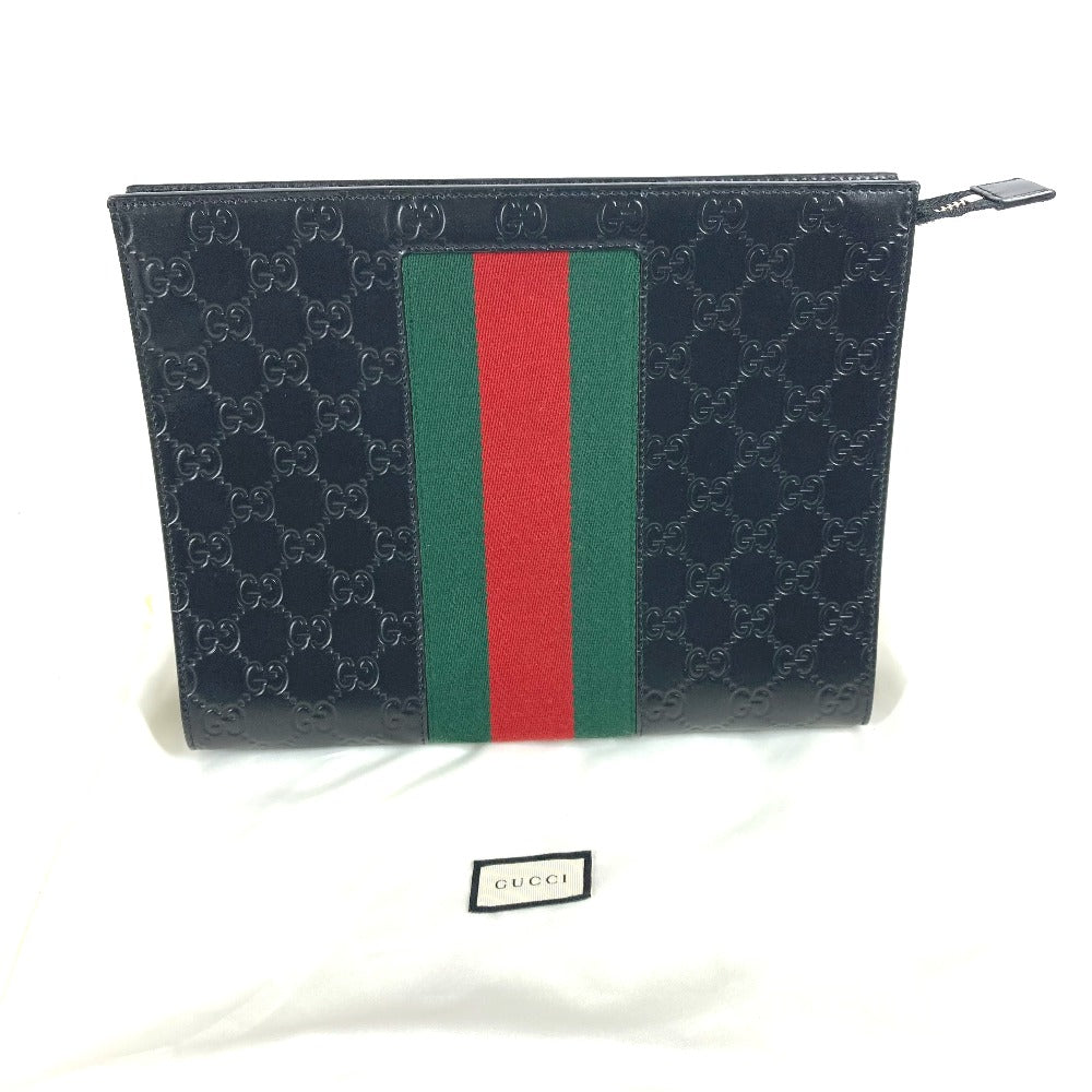 GUCCI Clutch bag 425316 leather black Guccisima GG Sherry line mens Used