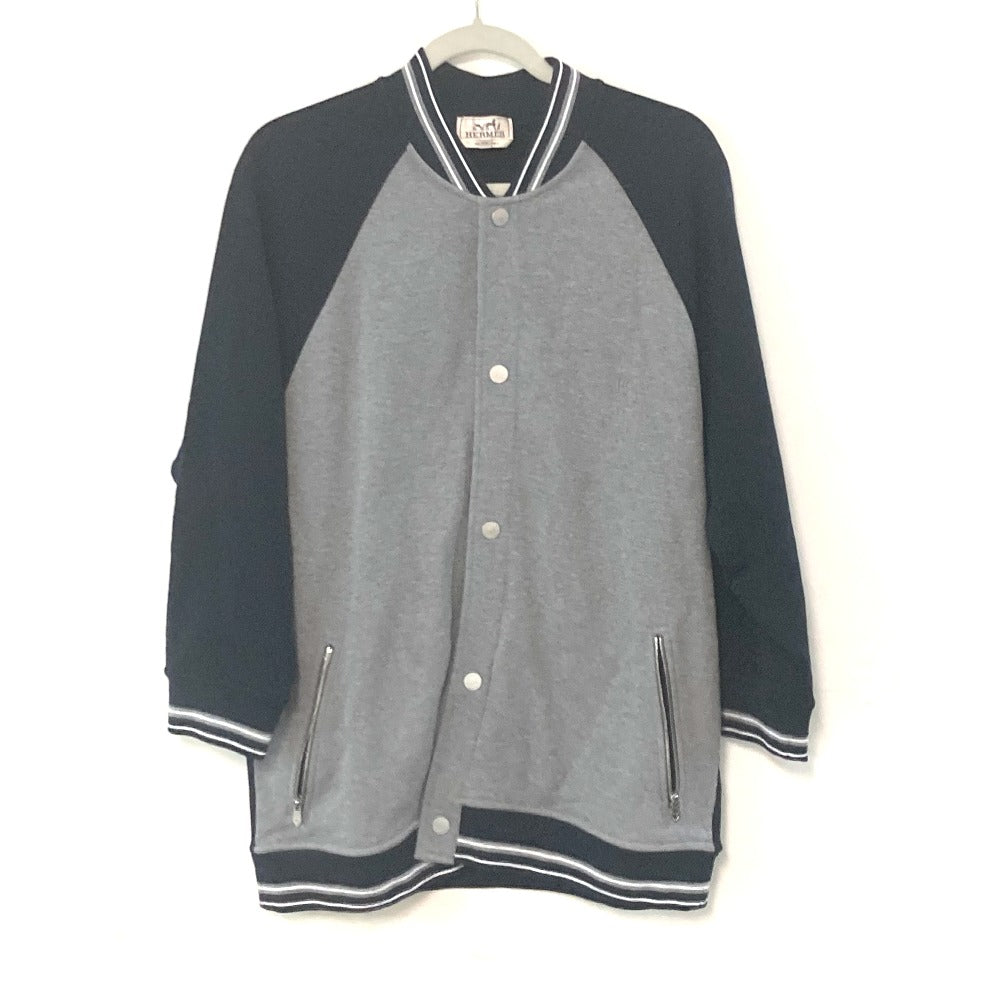 HERMES Jacket cotton gray Bicolor serie logo Teddy Blouson Stadium Jumper mens XXL Used