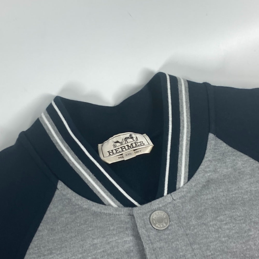 HERMES Jacket cotton gray Bicolor serie logo Teddy Blouson Stadium Jumper mens XXL Used
